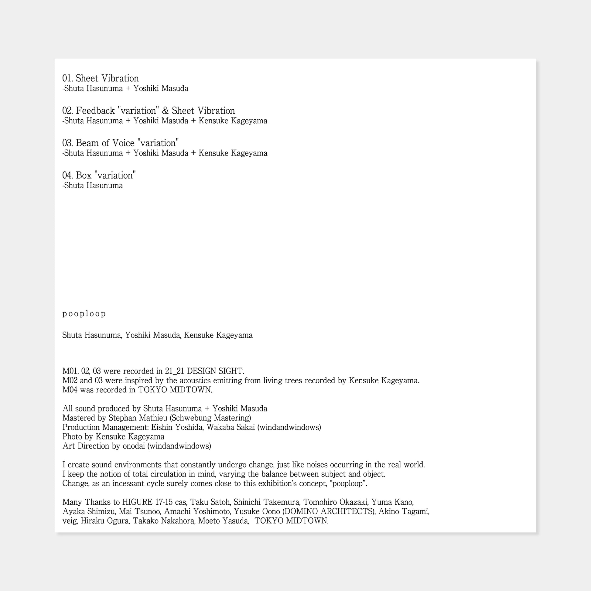 Shuta Hasunuma, Yoshiki Masuda, Kensuke Kageyama : pooploop (CD)